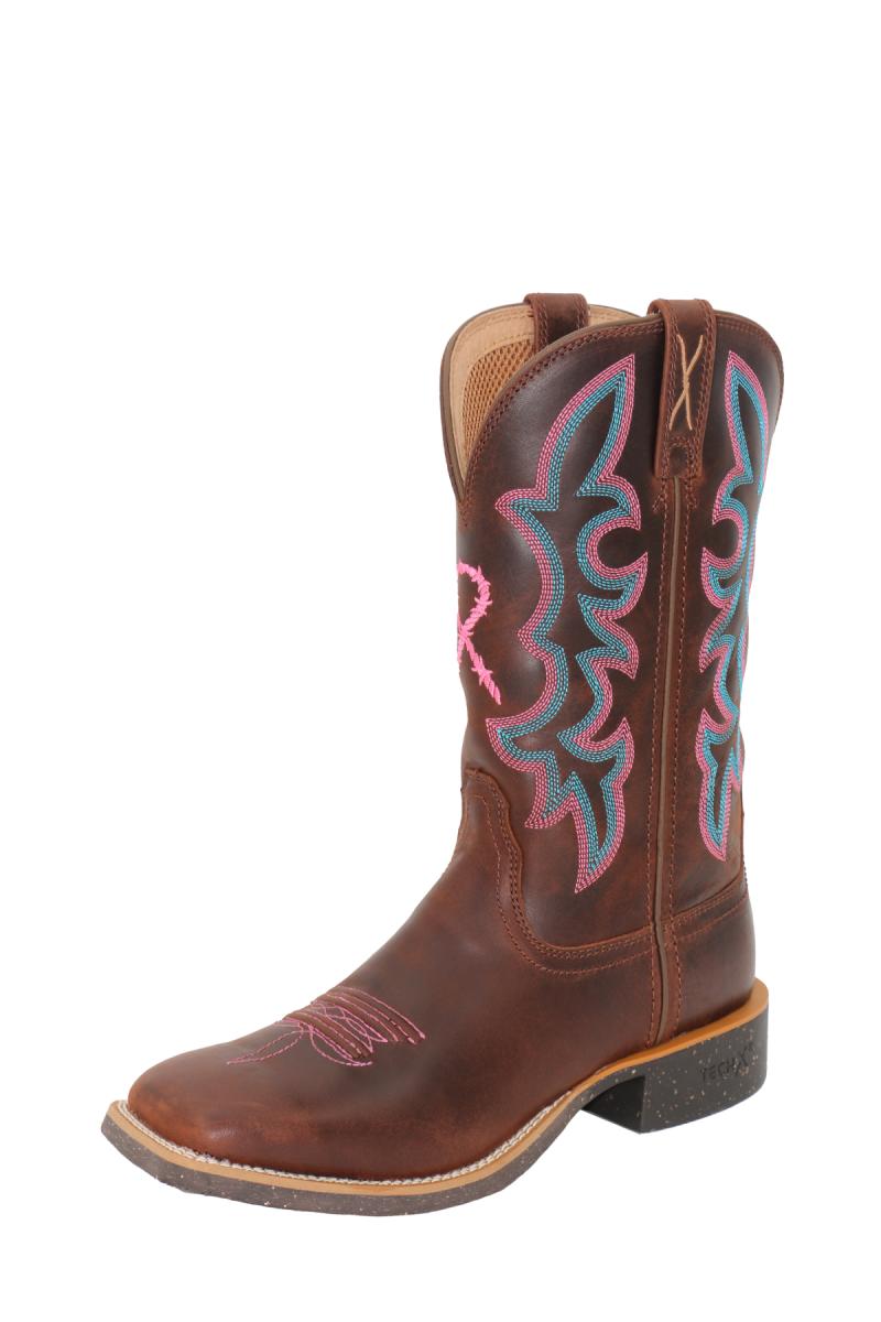 Twisted X Women's 11 Tech X2 Boot - Chocolate Truffle/Pink/Blue