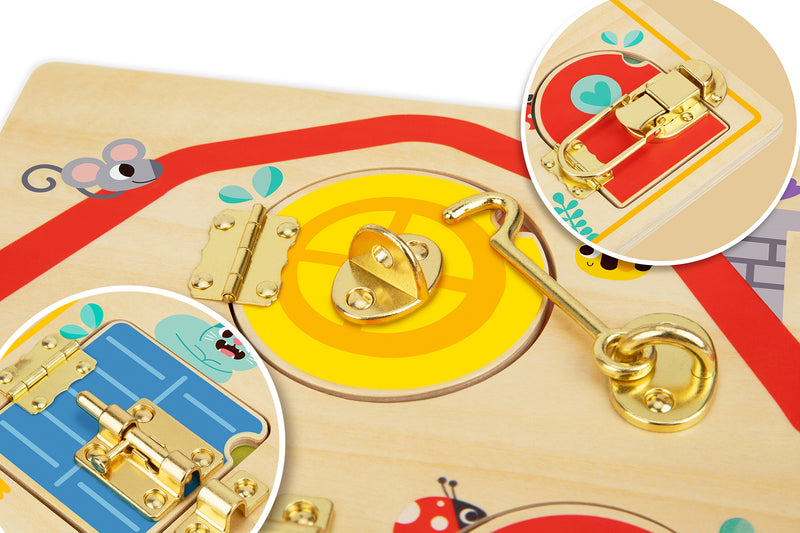 TOOKY TOY LATCHES ACTIVITY WOODEN PUZZLE BOARD