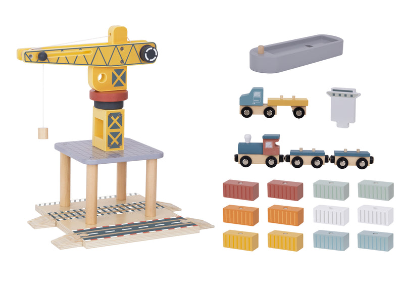 TOOKY TOY PORT CRANE CARGO SET