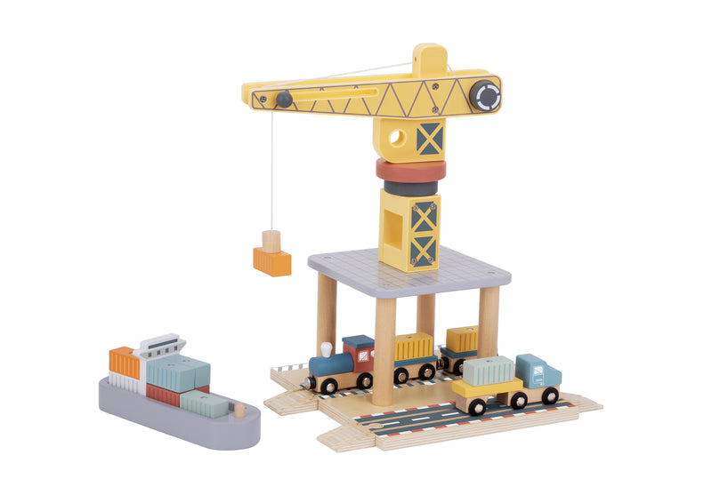 TOOKY TOY PORT CRANE CARGO SET