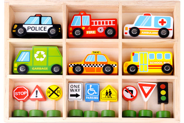 TOOKY TOY TRANSPORTATION AND STREET SIGN SET