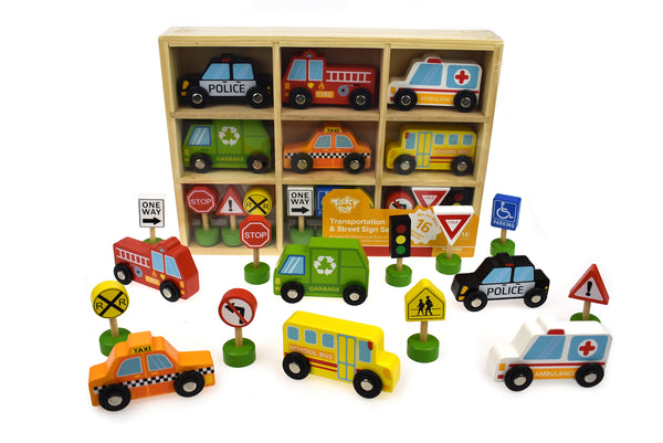 TOOKY TOY TRANSPORTATION AND STREET SIGN SET