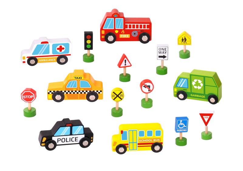 TOOKY TOY TRANSPORTATION AND STREET SIGN SET