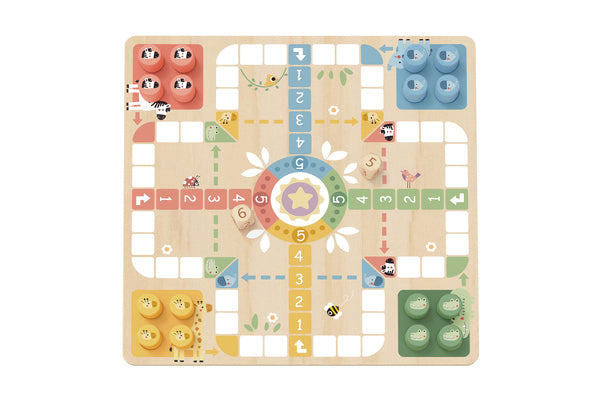 TOOKY TOY- MY FOREST FRIENDS 2 IN 1 WOODEN GAME BOARD, LUDO AND SNAKES AND LADDERS