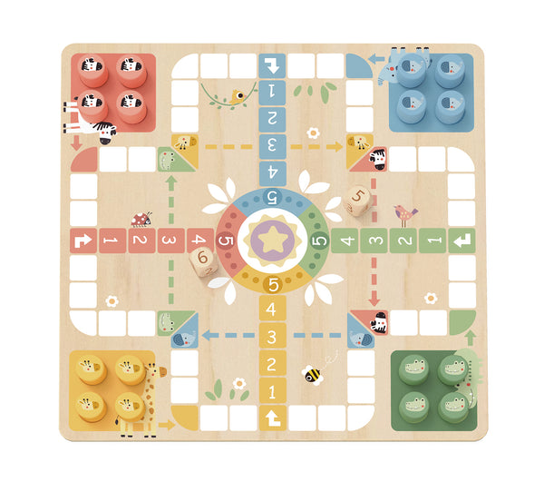 TOOKY TOY- MY FOREST FRIENDS 2 IN 1 WOODEN GAME BOARD, LUDO AND SNAKES AND LADDERS