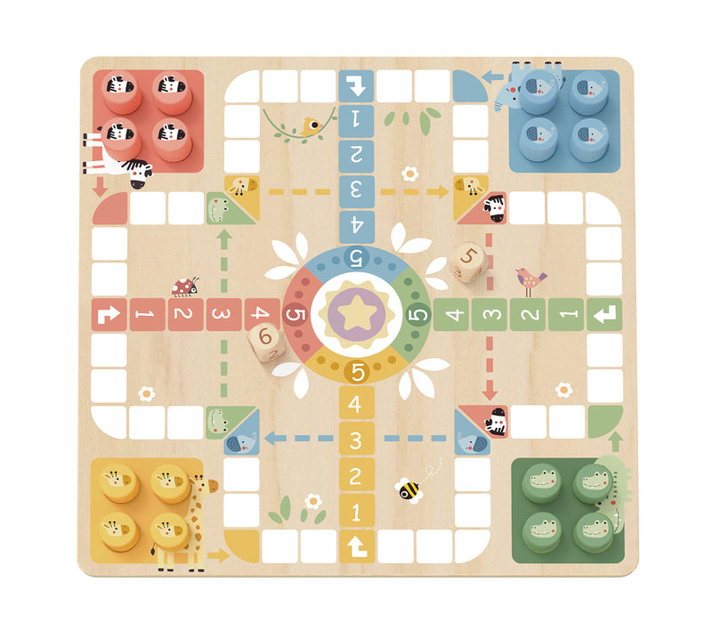 TOOKY TOY- MY FOREST FRIENDS 2 IN 1 WOODEN GAME BOARD, LUDO AND SNAKES AND LADDERS