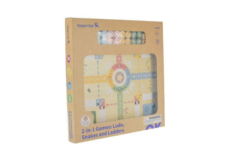 TOOKY TOY- MY FOREST FRIENDS 2 IN 1 WOODEN GAME BOARD, LUDO AND SNAKES AND LADDERS