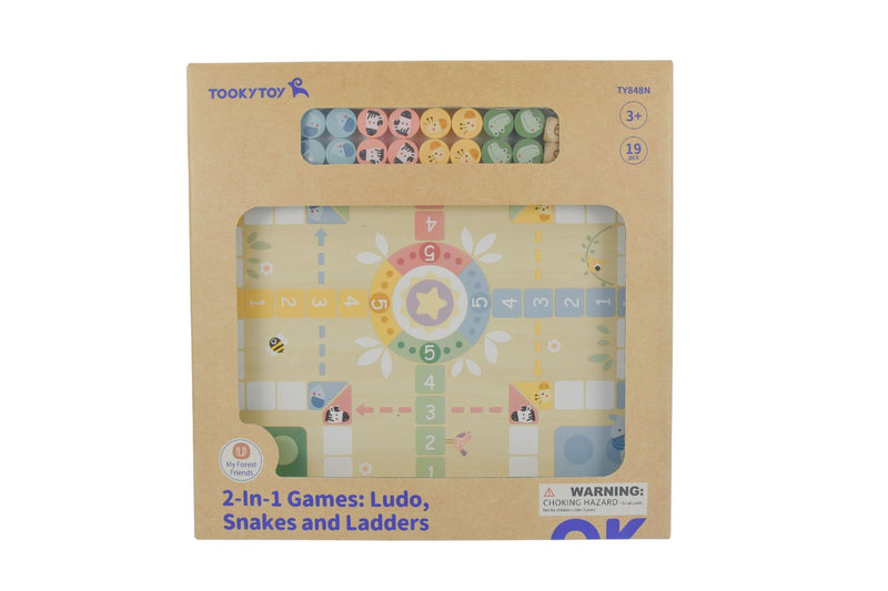 TOOKY TOY- MY FOREST FRIENDS 2 IN 1 WOODEN GAME BOARD, LUDO AND SNAKES AND LADDERS