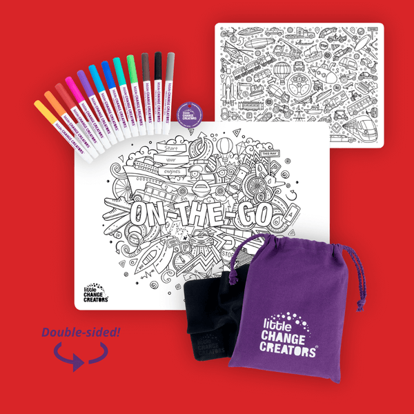 LITTLE CHANGE CREATORS SILICONE MAT COLOURING SET- ON-THE-GO