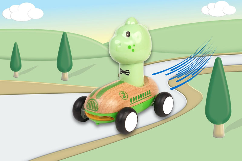 WANBORNS WOODEN PRESS GO RACER DINOSAUR