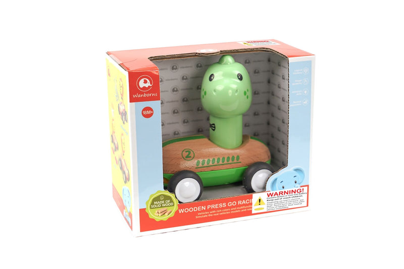 WANBORNS WOODEN PRESS GO RACER DINOSAUR