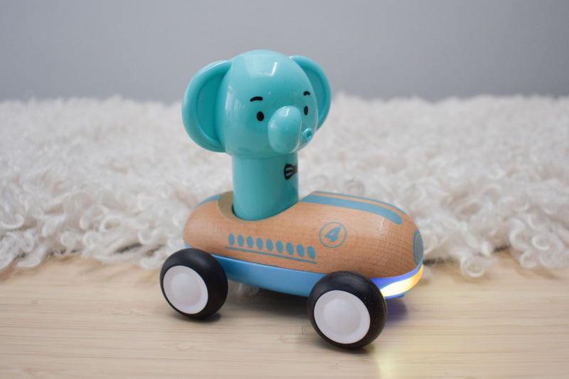 WANBORNS WOODEN PRESS GO RACER ELEPHANT