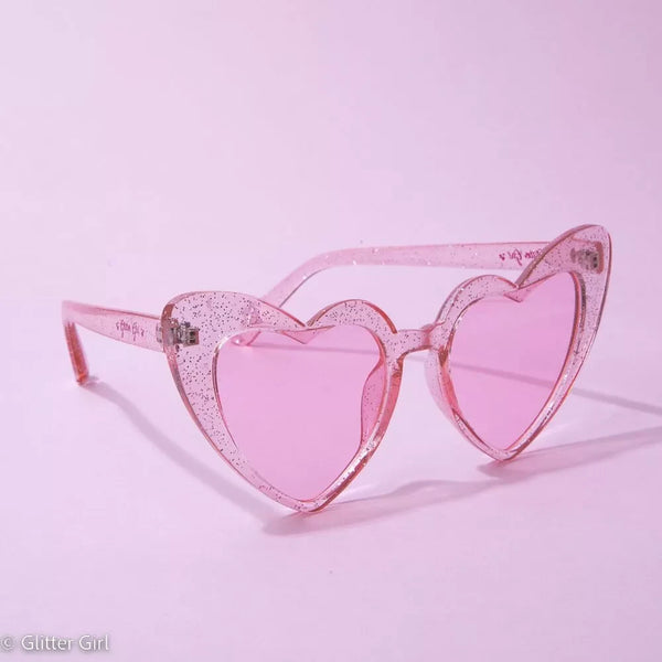 GLITTER GIRL SPARKLING HEART WOMENS SUNGLASSES- PINK