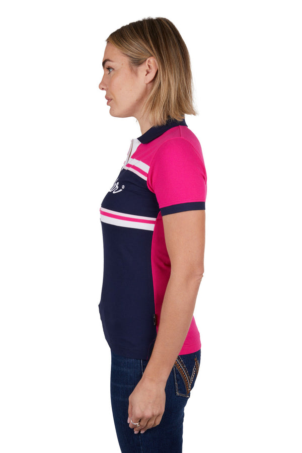 Wrangler Women's Cassy Short Sleeve Polo - Pink/Navy
