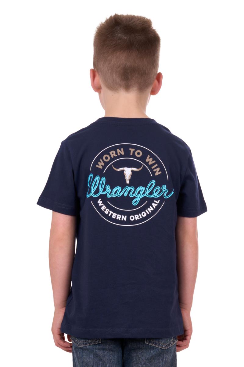 Wrangler Boys (Kids) Zane Short Sleeve Tee - Navy