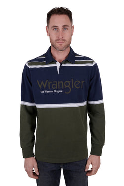 Wrangler Men's Richard Stripe Rugby - Cypress/Navy