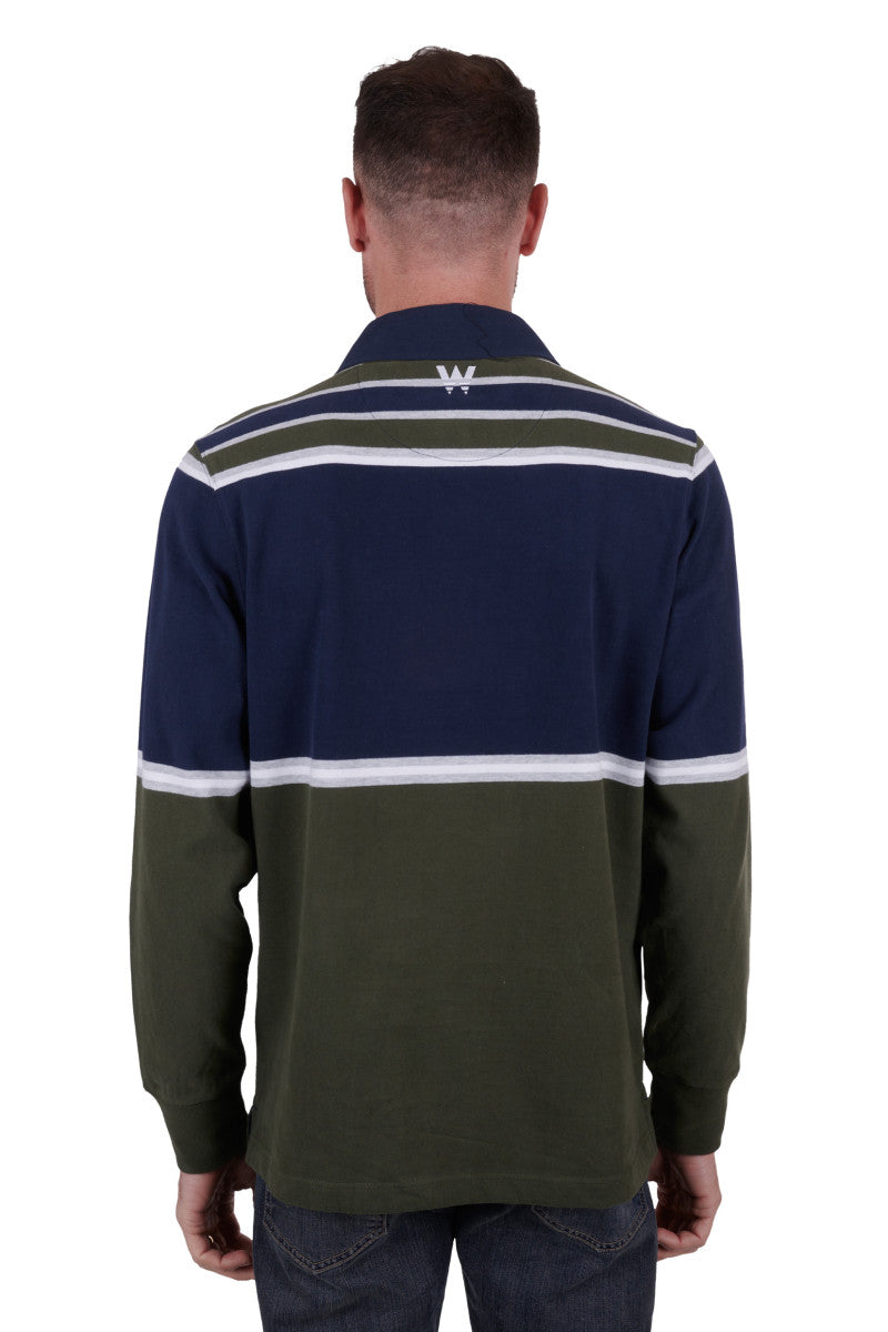 Wrangler Men's Richard Stripe Rugby - Cypress/Navy