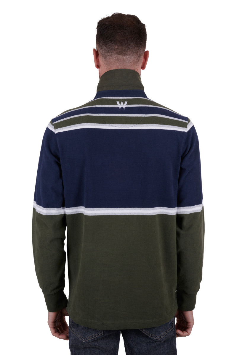 Wrangler Men's Richard Stripe Rugby - Cypress/Navy