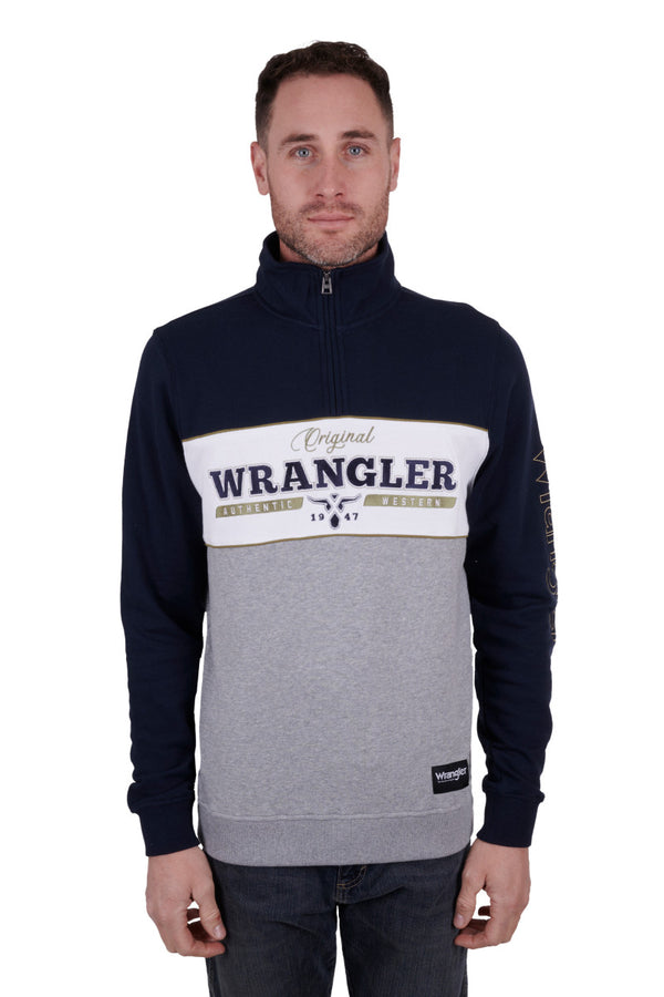 Wrangler Men's Edward 1/4 Zip Pullover - Navy/Grey Marle