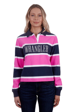Wrangler Womens Hattie Fashion Stripe Rugby - Navy/Pink