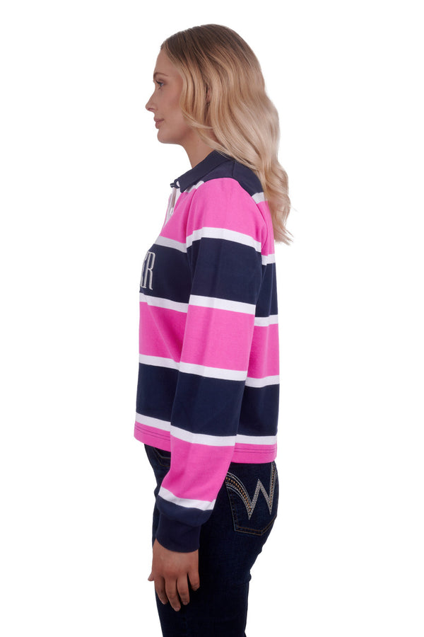 Wrangler Womens Hattie Fashion Stripe Rugby - Navy/Pink