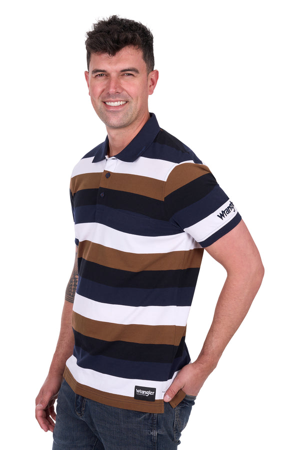 Wrangler Men's Walter 1 Pocket Short Sleeve Polo - Navy/Tan