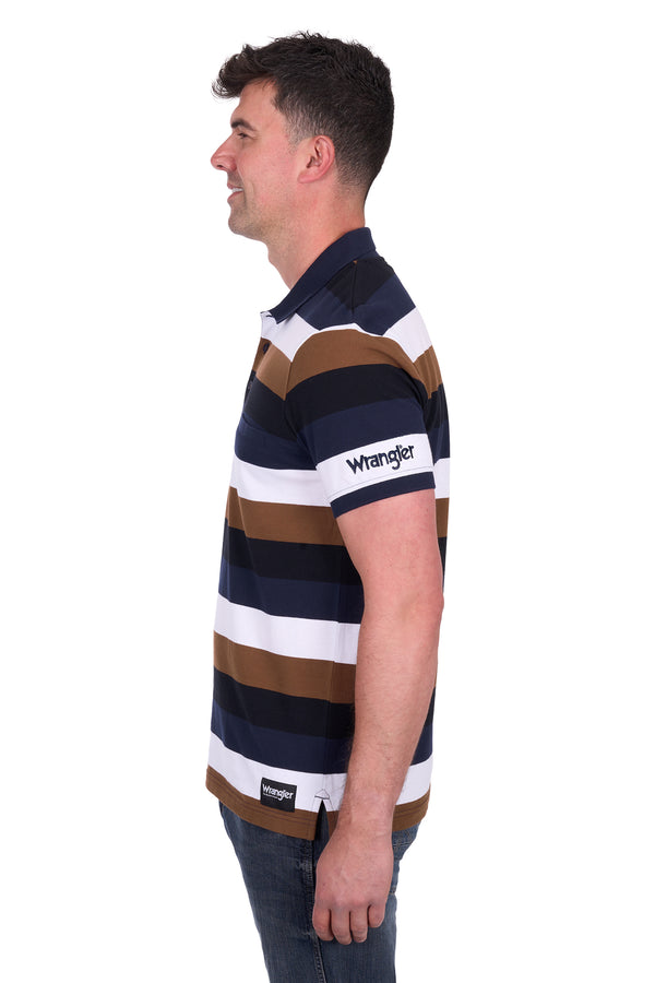 Wrangler Men's Walter 1 Pocket Short Sleeve Polo - Navy/Tan