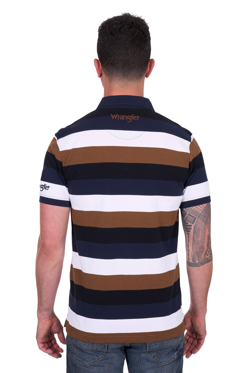 Wrangler Men's Walter 1 Pocket Short Sleeve Polo - Navy/Tan