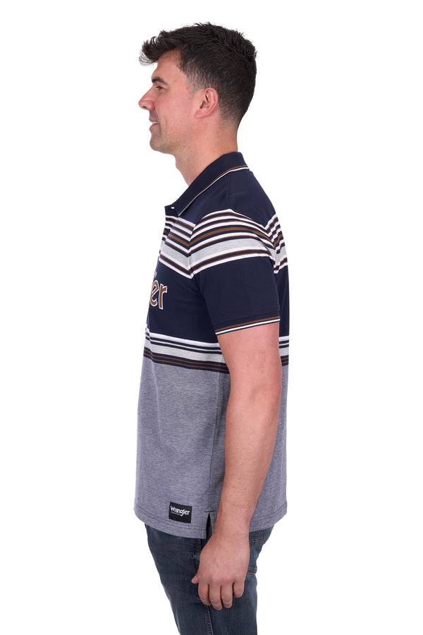 Wrangler Men's Victor Short Sleeve Polo - Navy/Tan