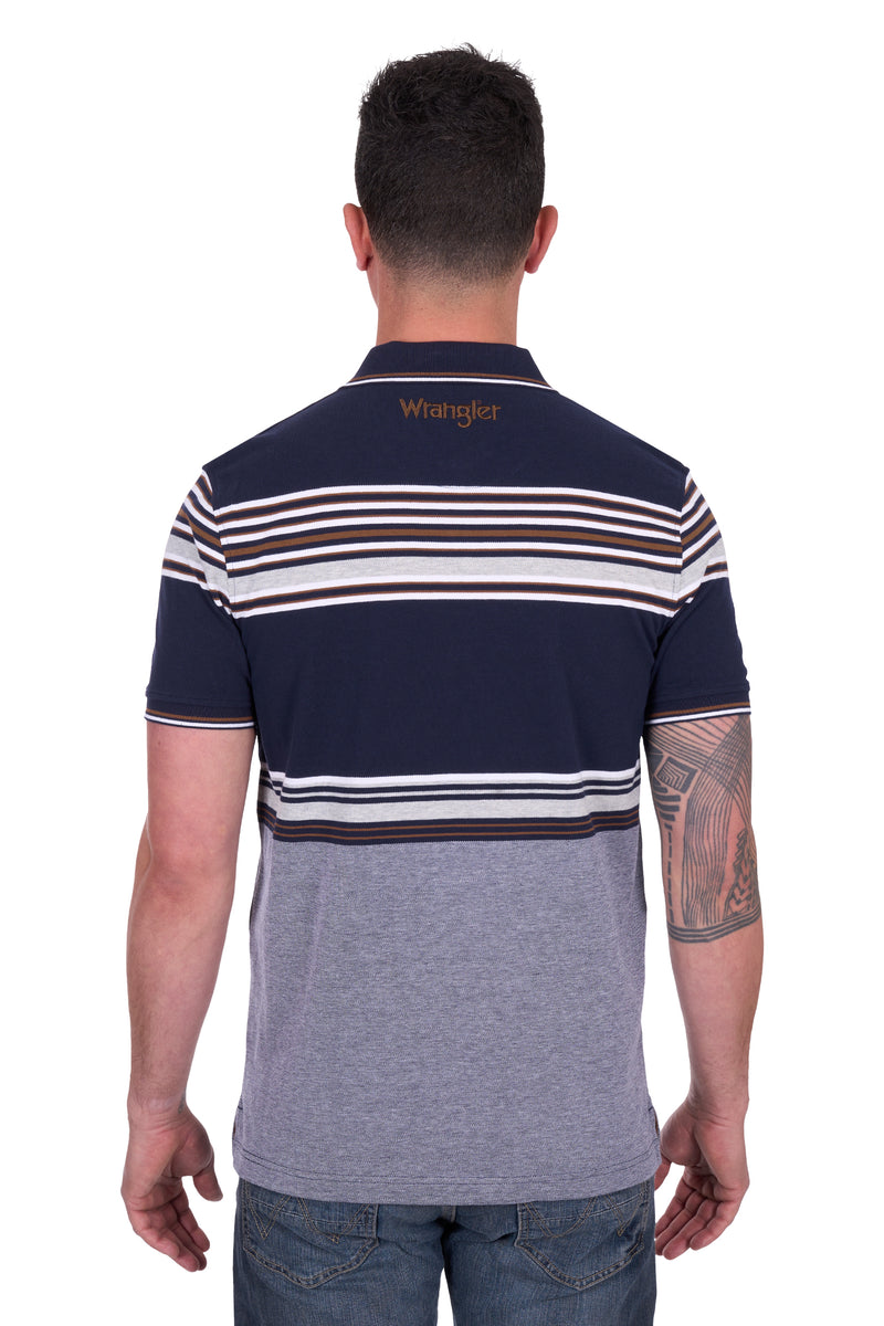 Wrangler Men's Victor Short Sleeve Polo - Navy/Tan