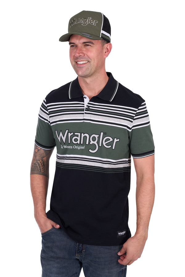 Wrangler Men’s Chris Short  Sleeve Polo - Black/Cypress