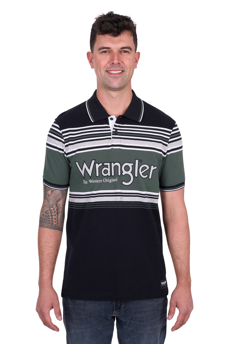 Wrangler Men’s Chris Short  Sleeve Polo - Black/Cypress