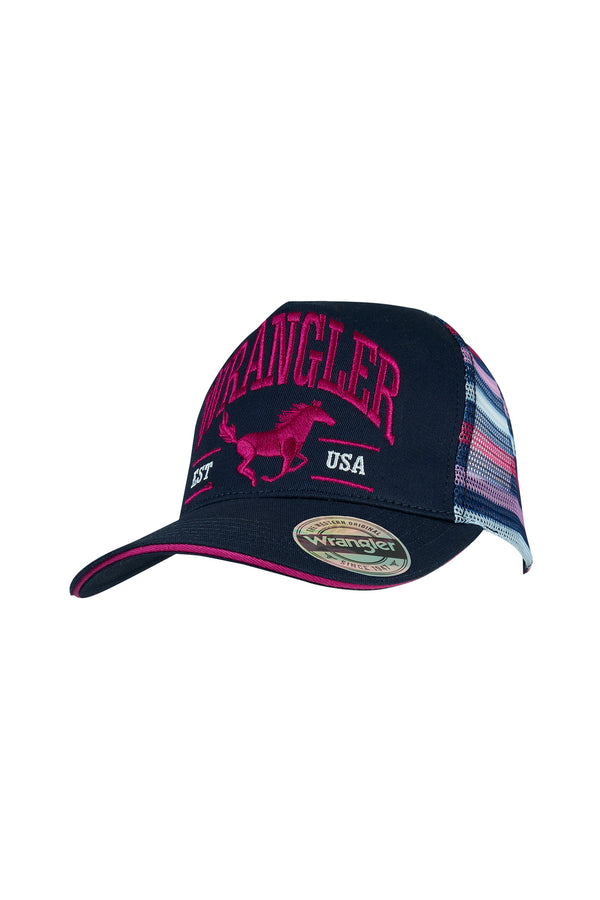 Wrangler Eliza High Profile Ponytail Trucker Cap - Navy/Pink