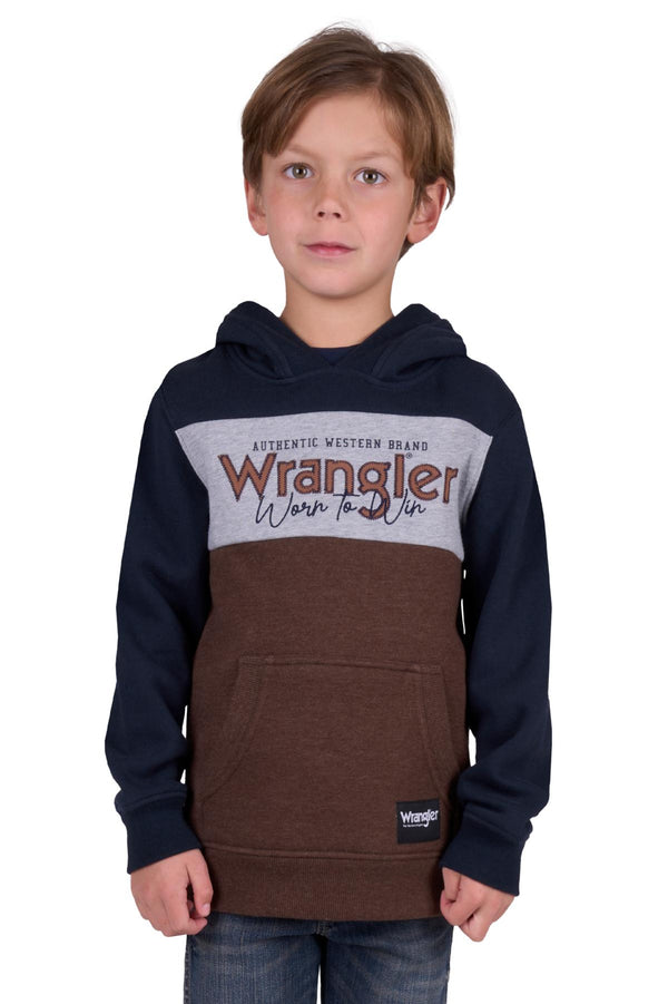 Wrangler Boys Paul Pullover Hoodie - Navy/Dark Tan