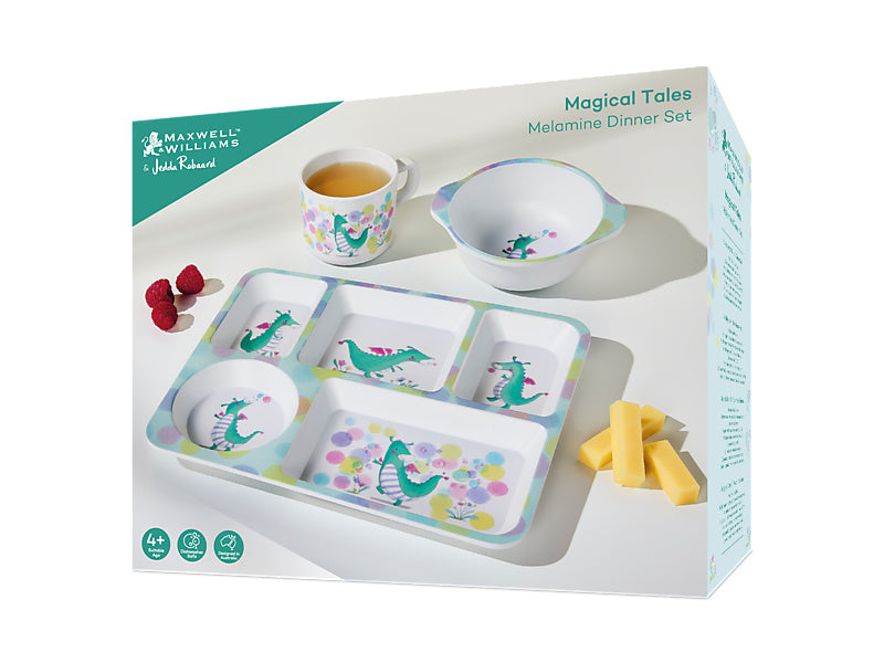 Maxwell and Williams Jedda Robaard Magical Tales Melamine 3pc Dinner Set Dragon- Gift Boxed