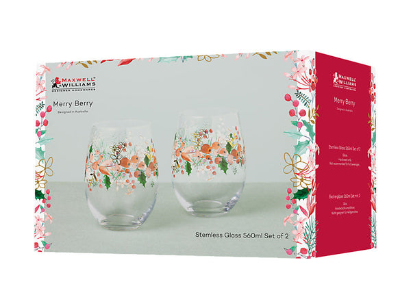 Maxwell & Williams Merry Berry Stemless Glass Set of 2 Gift Boxed