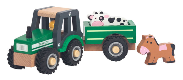 TOYSLINK WOODEN FARM TRACTOR WITH TRAILER