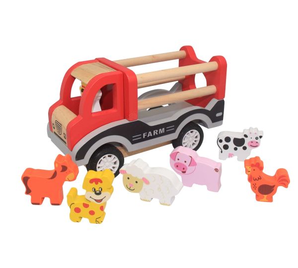 TOYSLINK WOODEN PULLBACK FARM TRUCK WITH ANIMALS