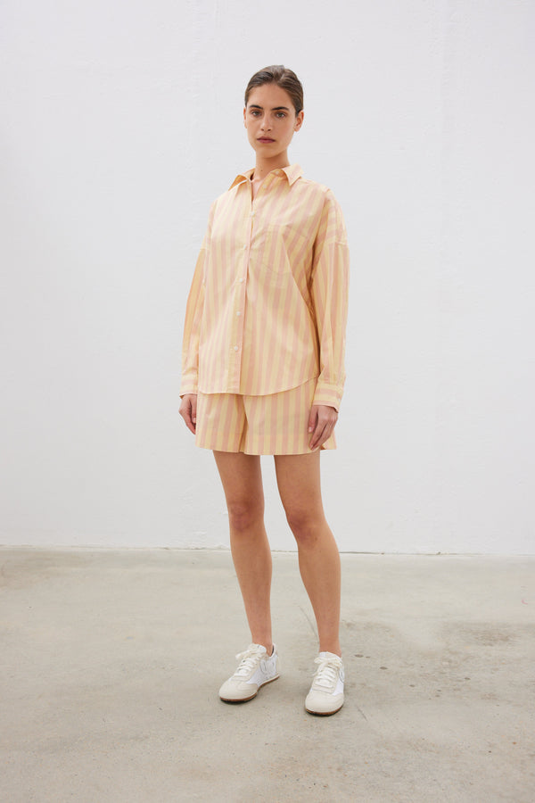 LMND Chiara Long Sleeve Stripe Shirt - Pink Clay/Wool