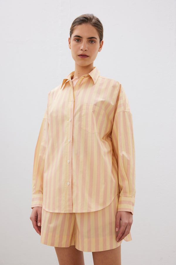LMND Chiara Long Sleeve Stripe Shirt - Pink Clay/Wool