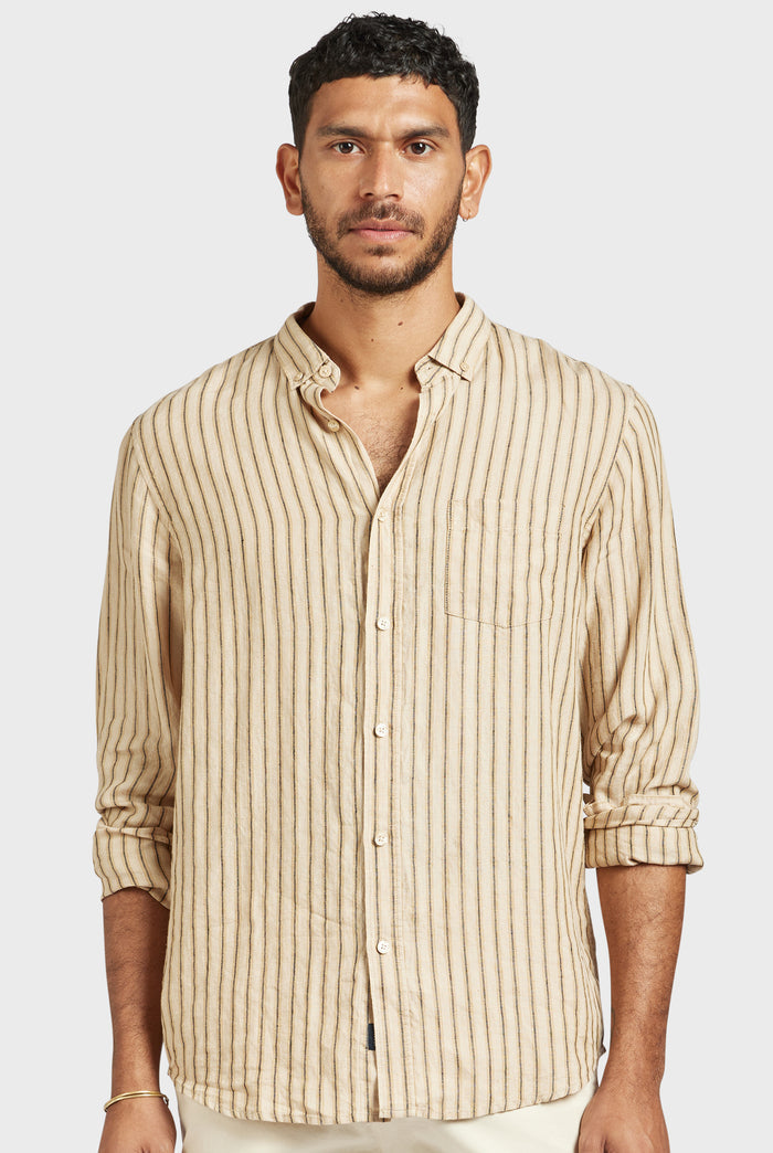 The Academy Brand Jeff Linen Shirt - Parchment Brown
