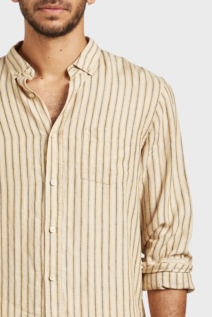 The Academy Brand Jeff Linen Shirt - Parchment Brown