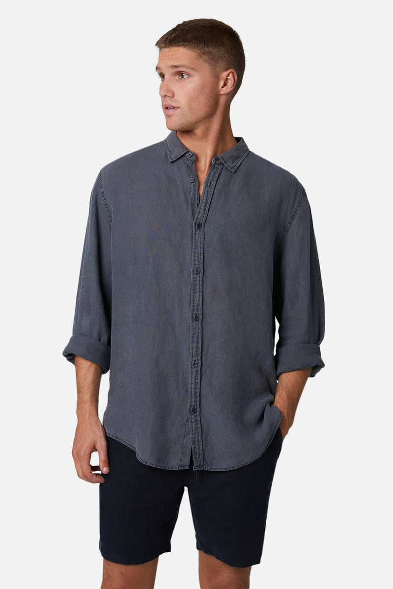 Industrie The Tennyson Linen Long Sleeve Shirt - Anthracite