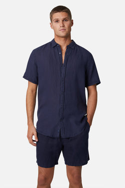 Industrie The Tennyson Linen Short Sleeve Shirt - OD Navy