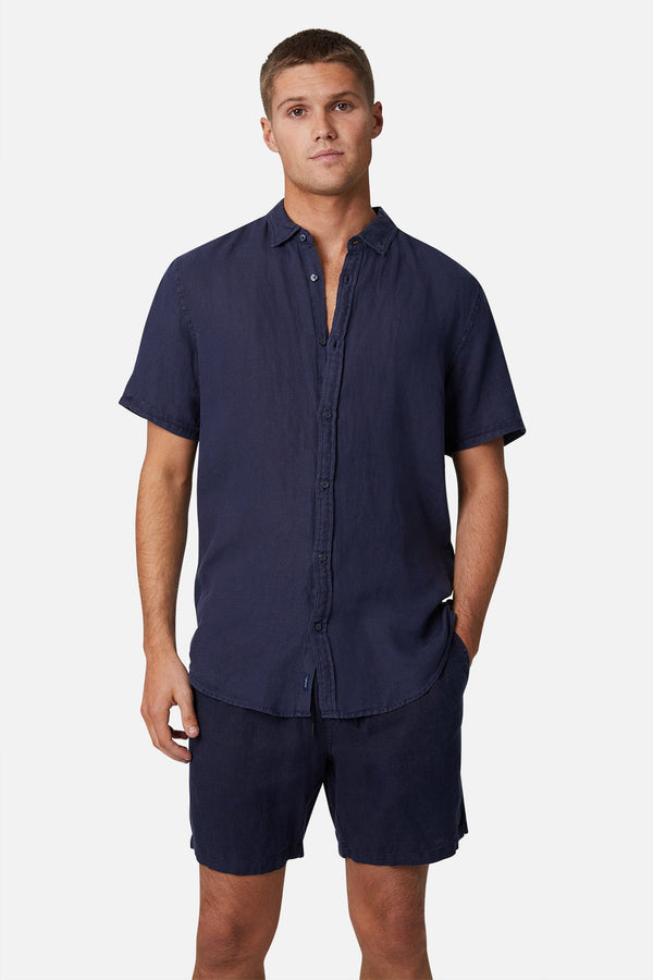 Industrie The Tennyson Linen Short Sleeve Shirt - OD Navy