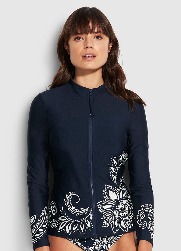 Seafolly Folklore Long Sleeve Sunvest - True Navy
