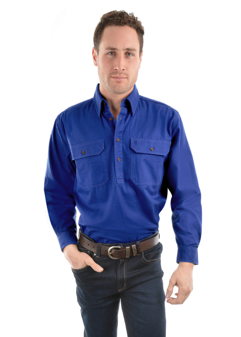 Thomas Cook Mens Heavy Drill Shirt Half Placket - Cobalt