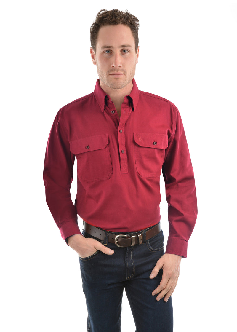 Thomas Cook Mens Heavy Drill Shirt Half Placket - Red