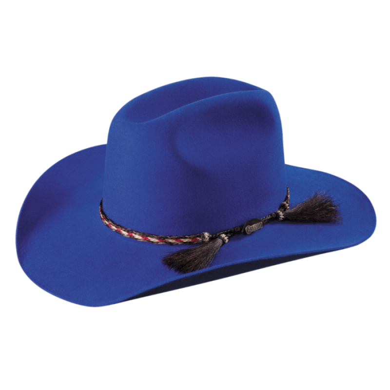 The Electric Blue Akubra Rough Rider Hat has a Pro Rodeo brim and centre-creased western crown. This Western hat features a fancy braided double horse hair tail band and satin lining. Make the most of reduced prices on all of our Akubras online, and receive free shipping if you spend over $200.