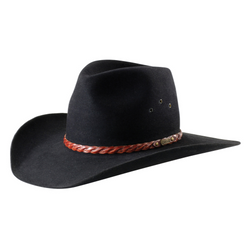 The Black Akubra Golden Spur Hat features a rolled bonded leather plaited band, satin lining and eyelet vents. Make the most of reduced prices on all of our Akubras online, and receive free shipping if you spend over $200.